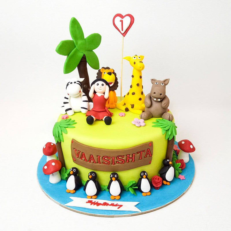 Childrens Birthday Cake With A Safari Animal Design Stock Photo - Download  Image Now - iStock