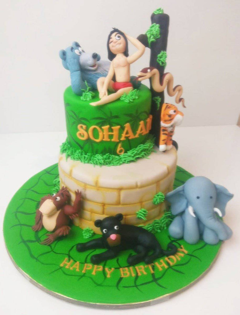 jungle themed second birthday cake with fondant animals an… | Flickr