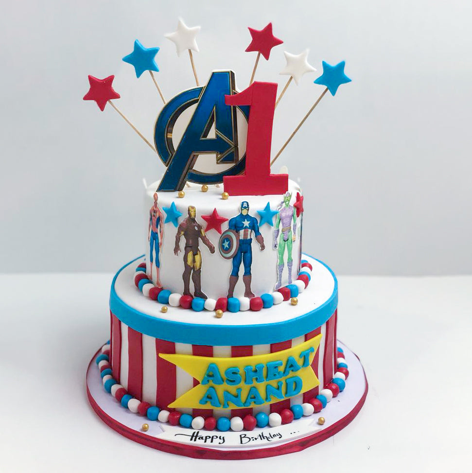 2 Tier Avengers Theme Fondant Cake Delivery in Delhi NCR - ₹7,499.00 Cake  Express